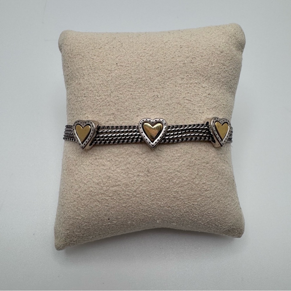 Brighton Retired Two Tone Reversible Heart Multi Strand Toggle Bracelet 7.5in